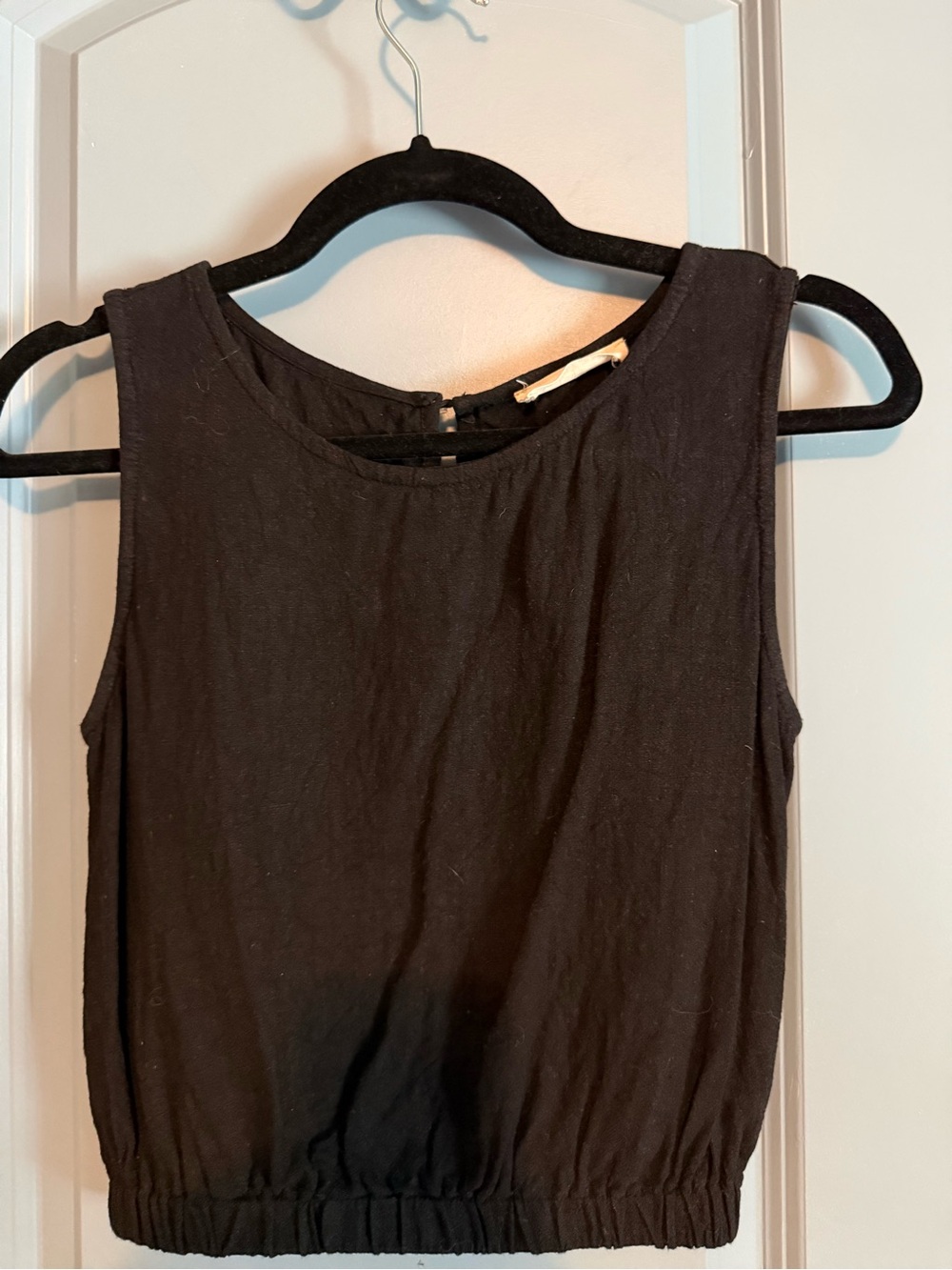 Linen Blend Black Sleeveless Cropped Tank Top